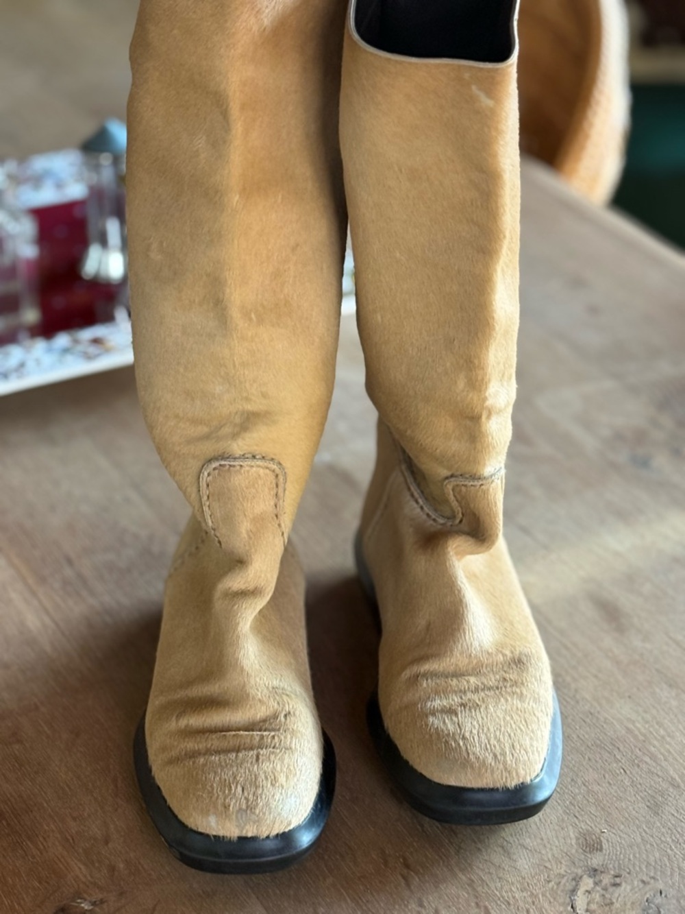 Tod’s Tan Pony Hair Knee Boots